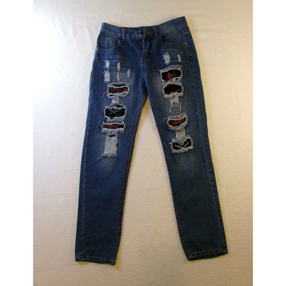 Friday the 13th Distressed Patchwork Jeans Womens Medium‎ Horror Movie Denim